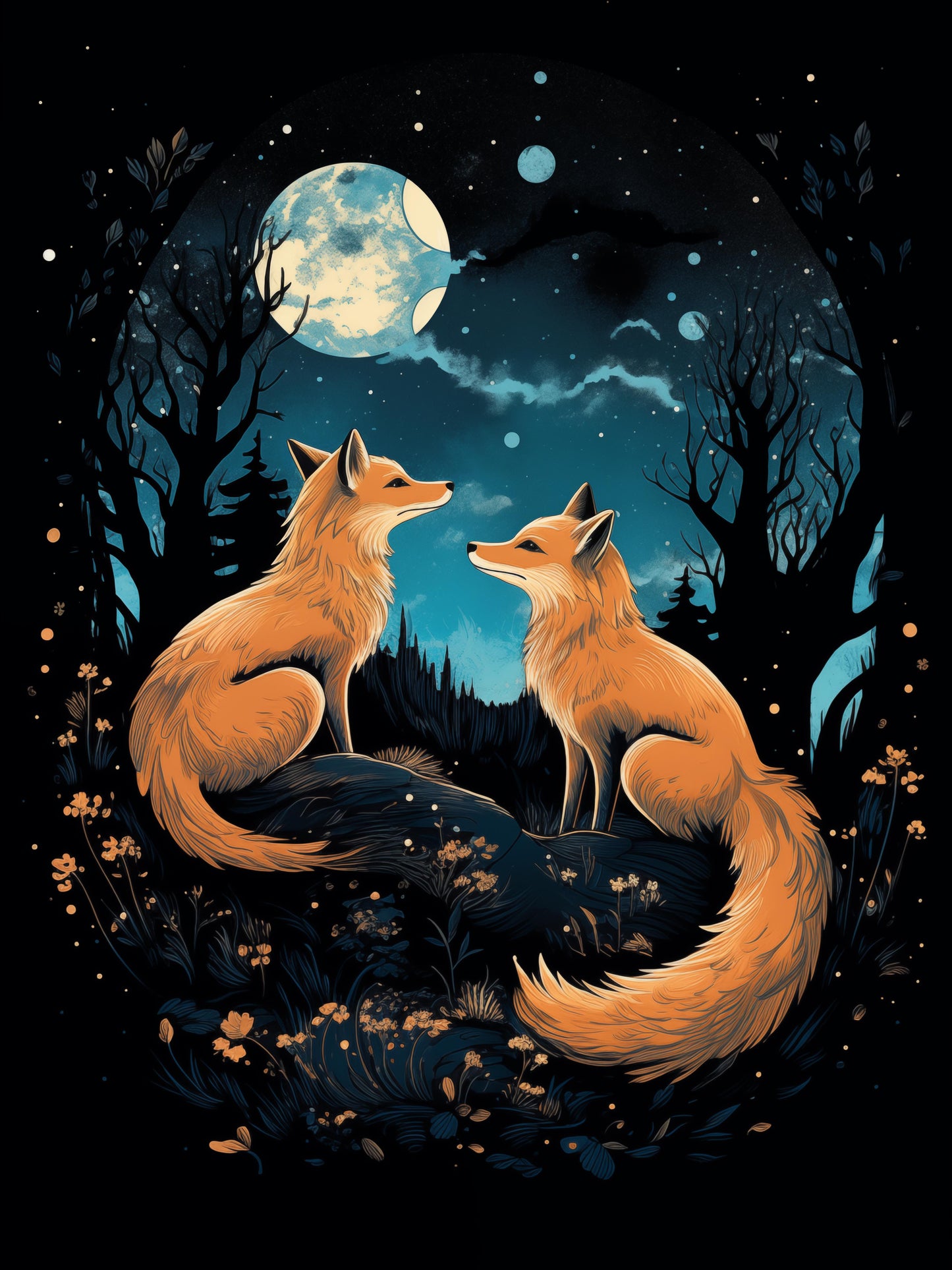 Moonlit Foxes